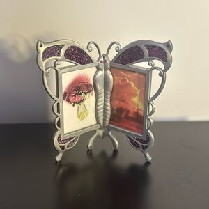 Silver and Purple Butterfly Double Picture Photo Frame 2x3”